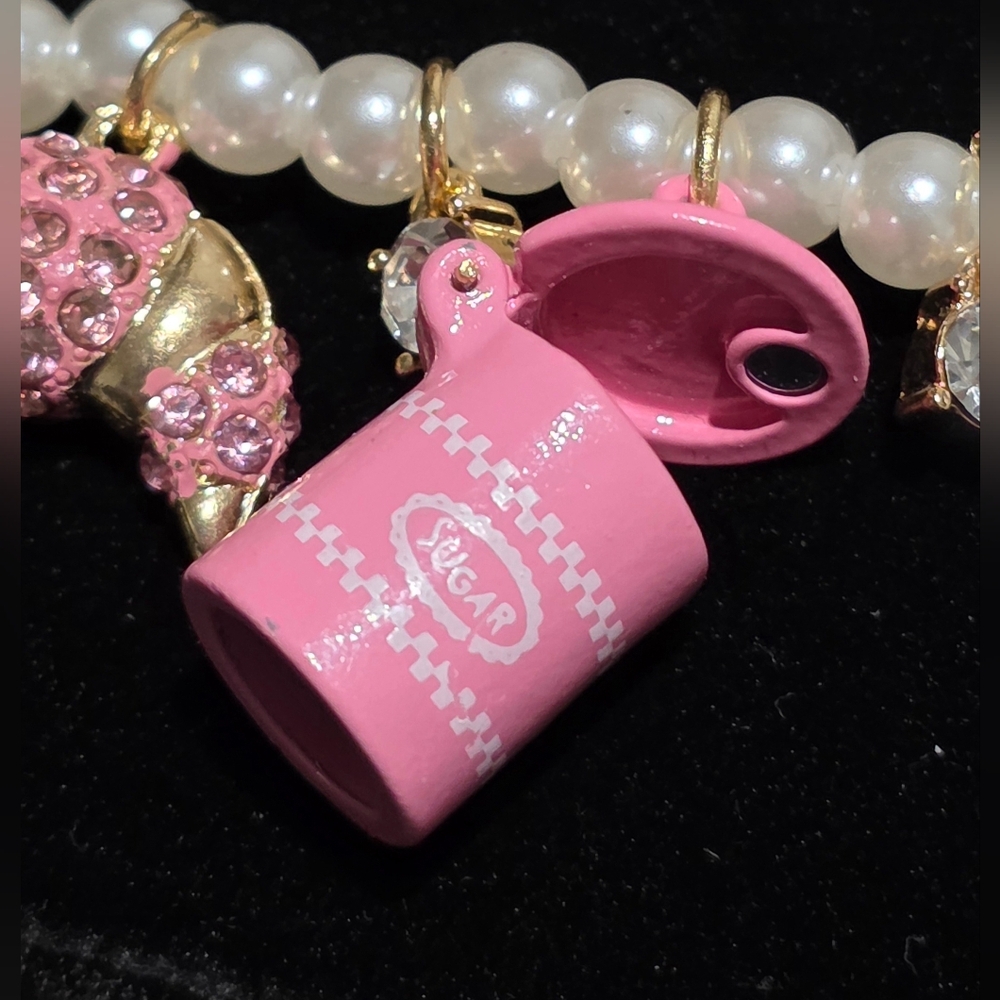 NWT Betsey Johnson Faux Pearl Necklace with Baking Charms - Picture 2 of 5